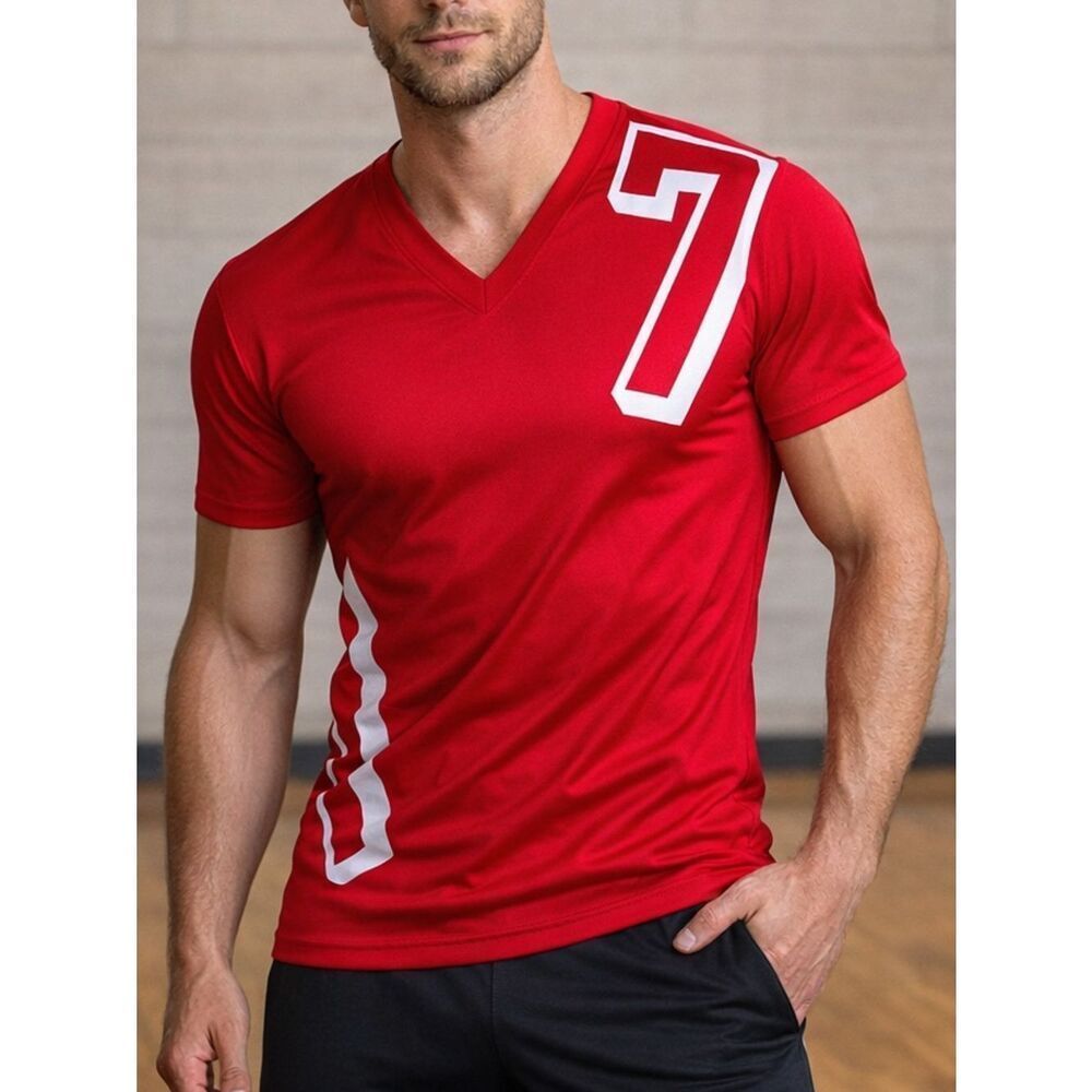 Andrew Christian Vintage Red V-Neck 7 Athletic Shirt